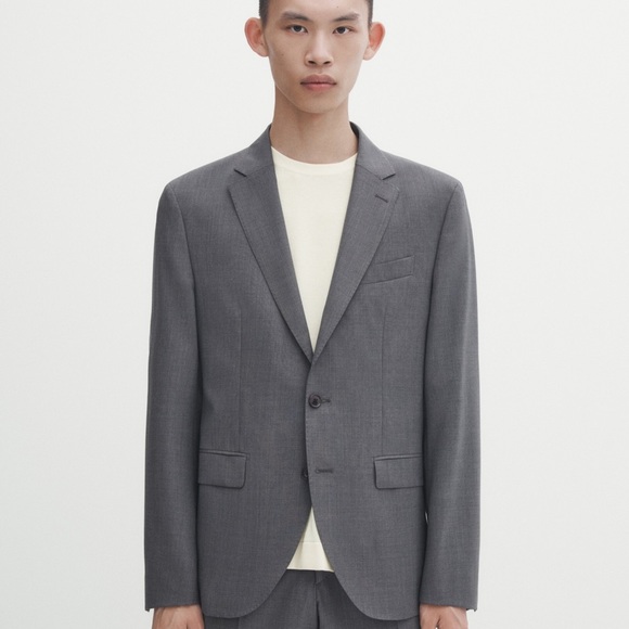 GREY FIL-À-FIL WOOL SUIT BLAZER - Picture 3 of 6